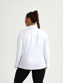 SHEIN Rhythm Era 大码时尚新款休闲长袖运动健身夹克 - 白色 - 查看 2