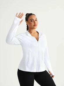 SHEIN Rhythm Era 大码时尚新款休闲长袖运动健身夹克 - 白色 - 查看 7