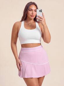 SHEIN Rhythm Era Women's Plus Size Sweet Pleated Skort - Pink - View 8