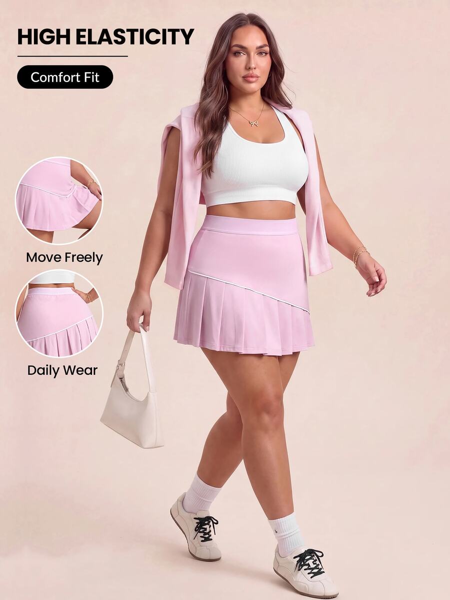 SHEIN Rhythm Era Women's Plus Size Sweet Pleated Skort - Pink - View 1