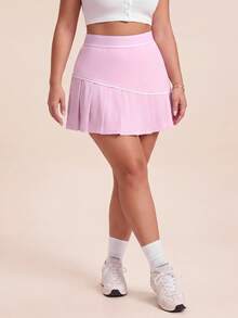 SHEIN Rhythm Era Women's Plus Size Sweet Pleated Skort - Pink - View 3