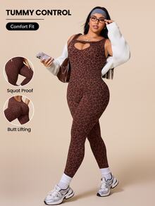 Rhythm Era Slayform Women's Seamless Leopard Print Backless Jumpsuit - Brown - View 1