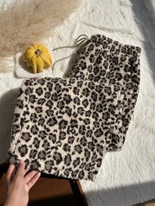 Comfortcana Plus Size Women's Leopard Print Drawstring Waist Wide Leg Loose Sweatpants - Multicolor - View 5