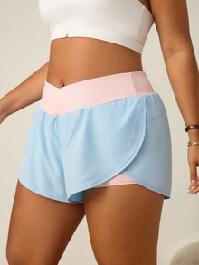 SHEIN Rhythm Era Casual Versatile Plus Size Multi-Color Letter Print Sports Shorts With Storage Pockets Gym Sports Baby Blue Summer - Multicolor - View 8