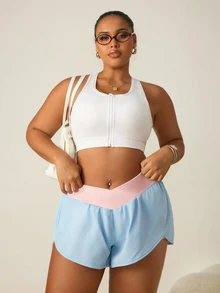 SHEIN Rhythm Era Casual Versatile Plus Size Multi-Color Letter Print Sports Shorts With Storage Pockets Gym Sports Baby Blue Summer - Multicolor - View 5