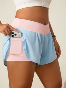 SHEIN Rhythm Era Casual Versatile Plus Size Multi-Color Letter Print Sports Shorts With Storage Pockets Gym Sports Baby Blue Summer - Multicolor - View 4