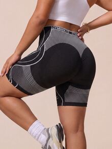 SHEIN Rhythm Era Women Plus Size Sports Shorts - Black - View 2