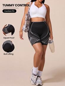 SHEIN Rhythm Era Women Plus Size Sports Shorts - Black - View 1