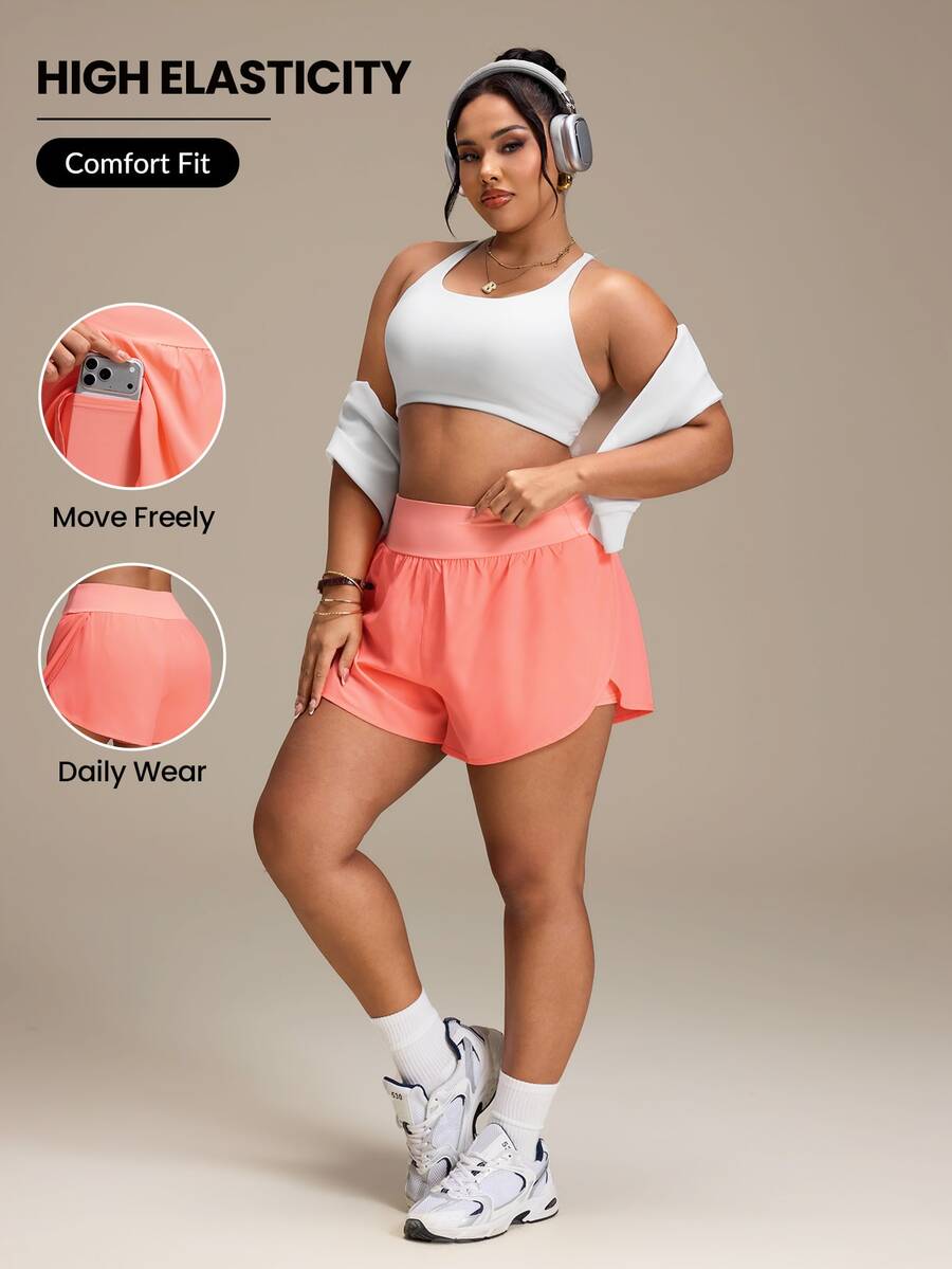 SHEIN Rhythm Era Casual Versatile Orange Shorts With Storage Pockets, Slim Fit And Flattering - Orange - View 1