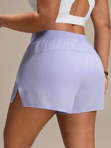 SHEIN Rhythm Era Casual Versatile Purple Reflective Foil Print Slim Fit Flattering Sports Shorts With Storage Pockets - Purple - View 2