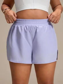 SHEIN Rhythm Era Casual Versatile Purple Reflective Foil Print Slim Fit Flattering Sports Shorts With Storage Pockets - Purple - View 5