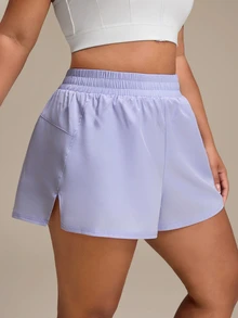 SHEIN Rhythm Era Casual Versatile Purple Reflective Foil Print Slim Fit Flattering Sports Shorts With Storage Pockets - Purple - View 4