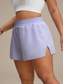 SHEIN Rhythm Era Casual Versatile Purple Reflective Foil Print Slim Fit Flattering Sports Shorts With Storage Pockets - Purple - View 7