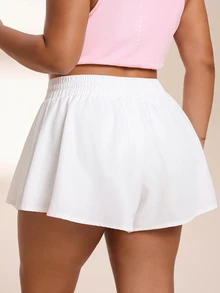 SHEIN Rhythm Era Rok Celana Pendek Olahraga Wanita Ukuran Plus Minimalis Kasual dengan Tali Serut dan Kantong di Pinggang - Putih - View 2
