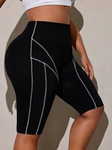 Rhythm Era Women's Plus Size Contrast Stitching Athletic Shorts - Black - View 4