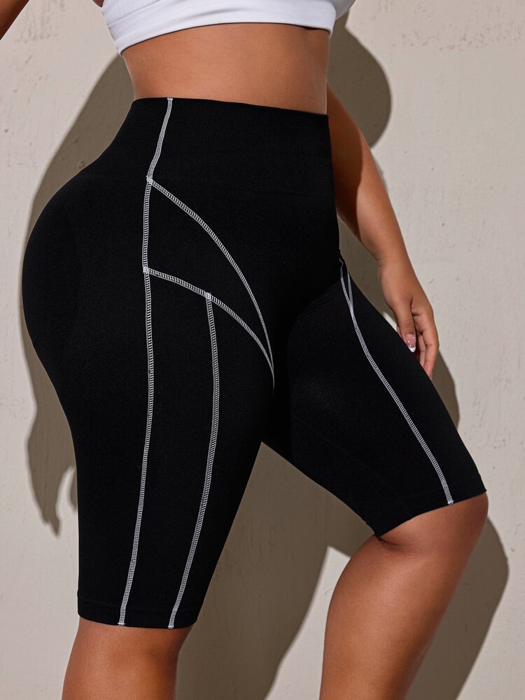 Rhythm Era Women's Plus Size Contrast Stitching Athletic Shorts - Black - View 4