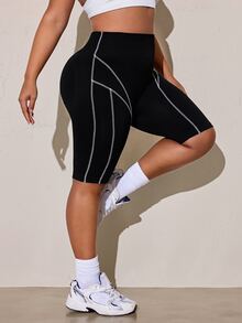 Rhythm Era Women's Plus Size Contrast Stitching Athletic Shorts - Black - View 2