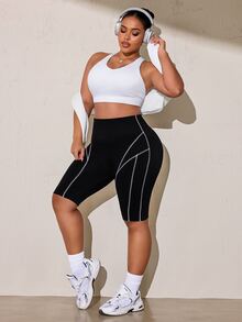 Rhythm Era Women's Plus Size Contrast Stitching Athletic Shorts - Black - View 8