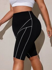 Rhythm Era Women's Plus Size Contrast Stitching Athletic Shorts - Black - View 5