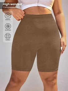Rhythm Era Plus Size High Waist Tummy Control Workout Shorts Gym Sports Brown Summer - Mocha Brown - View 6