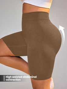 Rhythm Era Plus Size High Waist Tummy Control Workout Shorts Gym Sports Brown Summer - Mocha Brown - View 5