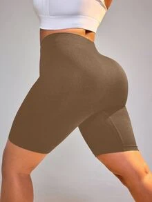 Rhythm Era Plus Size High Waist Tummy Control Workout Shorts Gym Sports Brown Summer - Mocha Brown - View 2