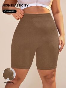 Rhythm Era Plus Size High Waist Tummy Control Workout Shorts Gym Sports Brown Summer - Mocha Brown - View 1