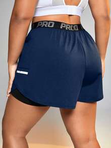 SHEIN Rhythm Era Women's Letter Waistband Pocket Double Layer Sports Shorts - Royal Blue - View 2