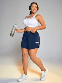 SHEIN Rhythm Era Women's Letter Waistband Pocket Double Layer Sports Shorts - Royal Blue - View 6