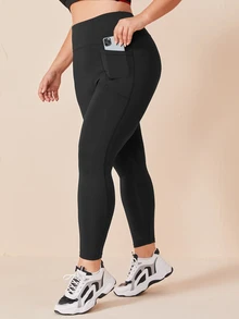 Rhythm Era Plus Stitch Sports Leggings With Phone Pocket Yoga Women Pants - Black - View 5