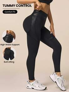 SHEIN Rhythm Era Plus Size Women Sports Leggings & Pants - Black - View 9