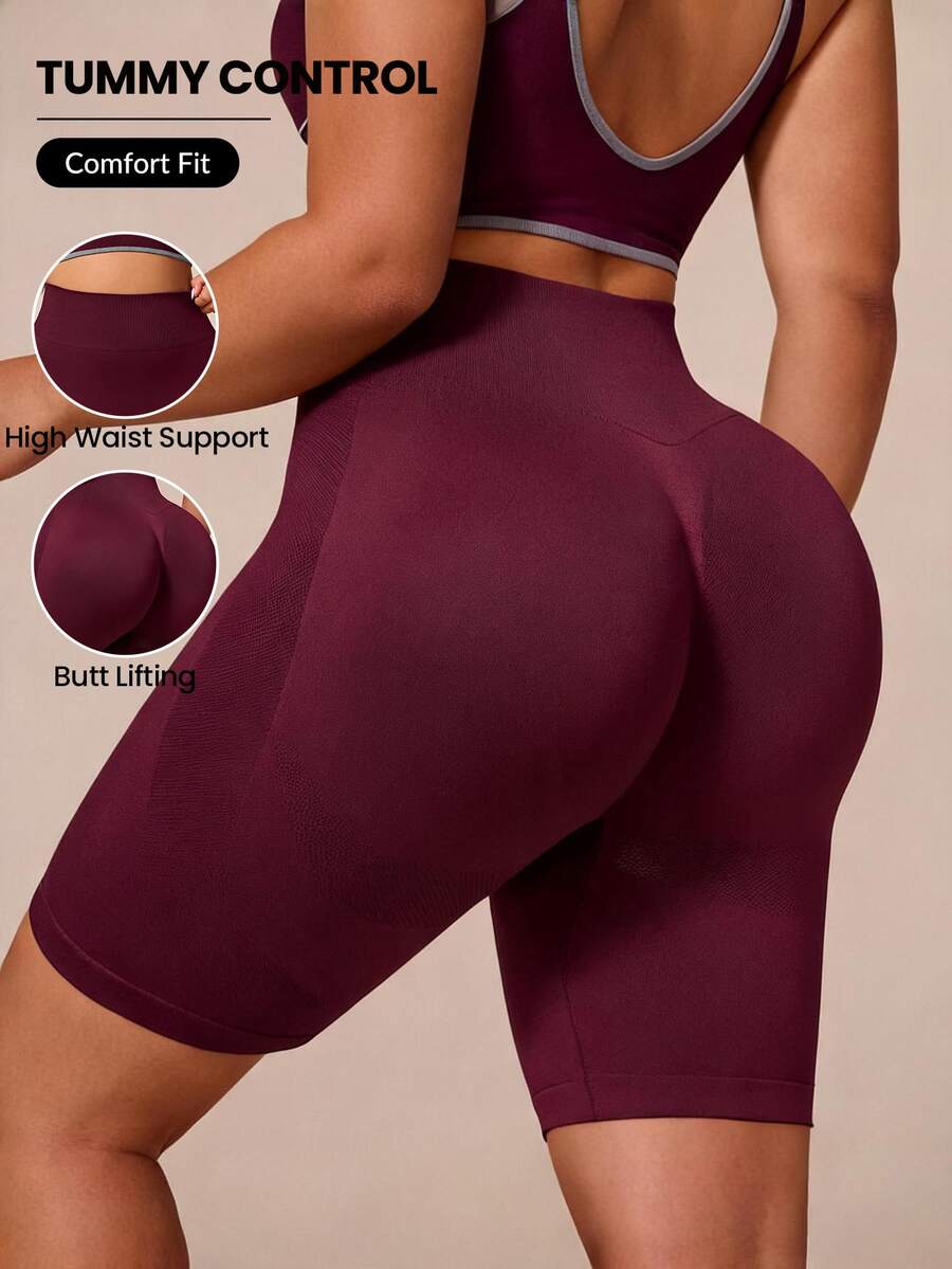 Rhythm Era Women's Plus Size Solid Color High Waist Casual Versatile Daily Travel Sports Shorts - Red - View 1