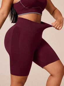 Rhythm Era Women's Plus Size Solid Color High Waist Casual Versatile Daily Travel Sports Shorts - Red - View 3