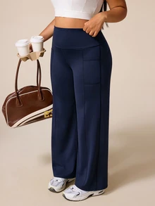 SHEIN Rhythm Era سروال رياضي نسائي مقاس كبير بلون موحد كاجوال متعدد الاستخدامات للارتداء اليومي - أزرق بحري - مشاهدة 8