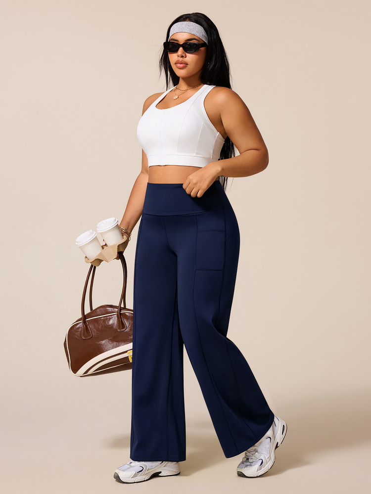 SHEIN Rhythm Era Women's Curve Plus Size Solid Color Tummy Control Peach Butt Sports Leggings Versatile Daily Activewear - Navy Blue - View 7