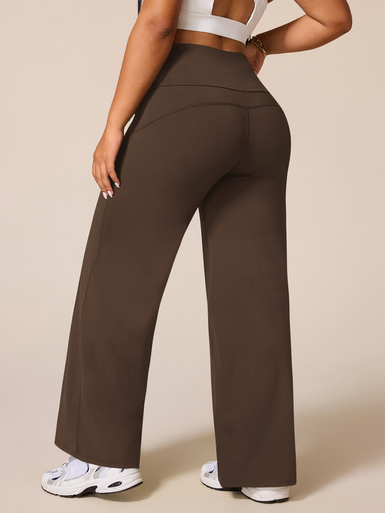 SHEIN Rhythm Era Plus Size Women High Waist Loose Solid Color Sports Leggings - Coffee Brown - View 2