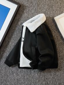 SHEIN 1件幼兒街頭休閒黑色蜘蛛圖案抓絨內裡連帽夾克，適合旅行、學校、日常聚會、戶外、街頭穿搭、派對、居家、返校、生日、嬰兒洗禮、節日派對，秋冬季 - 彩色 - 查看 4