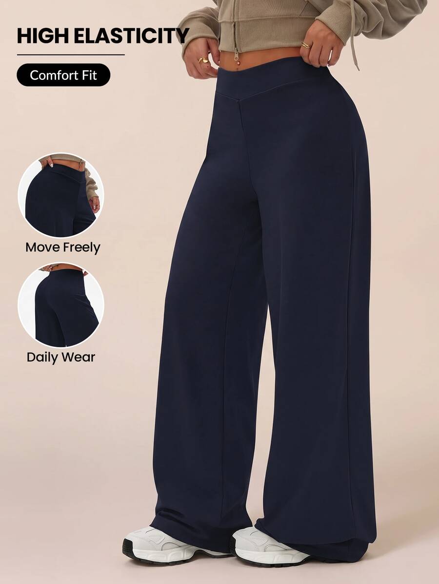 SHEIN Rhythm Era Plus Size Women Sports Leggings Navy Trousers Comfortable Pants Navy Pants Wide-Leg Pants - Navy Blue - View 1