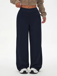 SHEIN Rhythm Era Plus Size Women Sports Leggings Navy Trousers Comfortable Pants Navy Pants Wide-Leg Pants - Navy Blue - View 7