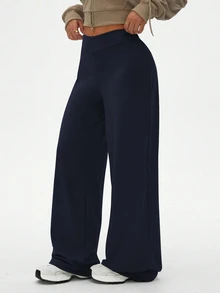 SHEIN Rhythm Era Plus Size Women Sports Leggings Navy Trousers Comfortable Pants Navy Pants Wide-Leg Pants - Navy Blue - View 8