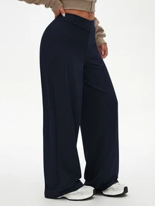 SHEIN Rhythm Era Plus Size Women Sports Leggings Navy Trousers Comfortable Pants Navy Pants Wide-Leg Pants - Navy Blue - View 3
