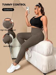 SHEIN Rhythm Era Plus Size High Elasticity Tight Fit Sports Leggings - Iron Gray - View 1