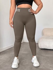 SHEIN Rhythm Era Plus Size High Elasticity Tight Fit Sports Leggings - Iron Gray - View 3