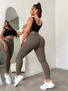 SHEIN Rhythm Era Plus Size High Elasticity Tight Fit Sports Leggings - Iron Gray - View 6
