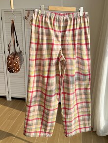 Comfortcana Celana Panjang Wanita Ukuran Besar Motif Garis-garis dengan Tali Serut di Pinggang untuk Musim Semi/Panas - MultiWarna - View 2