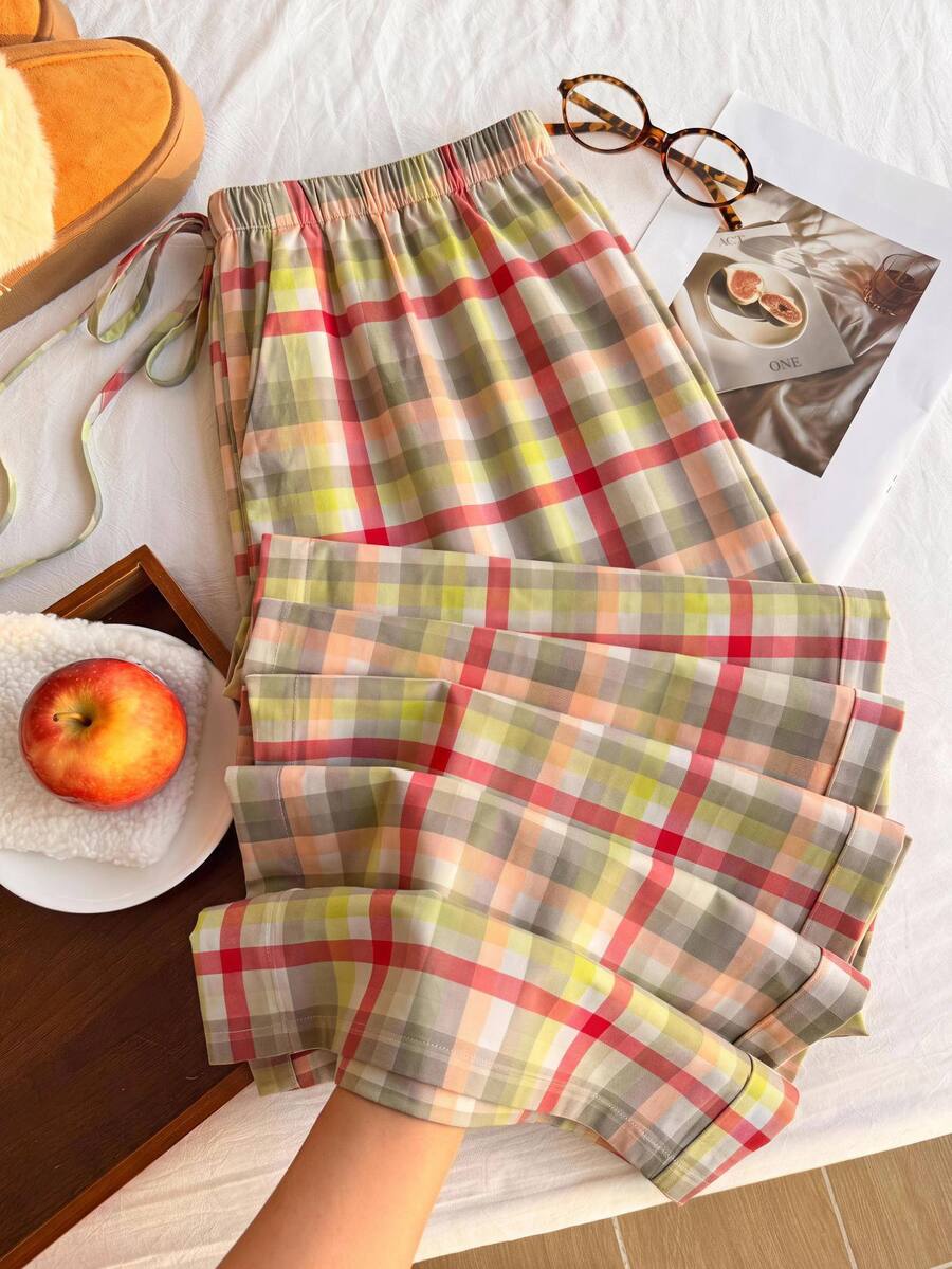 Comfortcana Celana Panjang Wanita Ukuran Besar Motif Garis-garis dengan Tali Serut di Pinggang untuk Musim Semi/Panas - MultiWarna - View 1