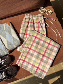 Comfortcana Celana Panjang Wanita Ukuran Besar Motif Garis-garis dengan Tali Serut di Pinggang untuk Musim Semi/Panas - MultiWarna - View 4