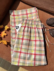Comfortcana Celana Panjang Wanita Ukuran Besar Motif Garis-garis dengan Tali Serut di Pinggang untuk Musim Semi/Panas - MultiWarna - View 3