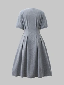 SHEIN Teen Girls Casual Cute Urban Korean Style Cinched Waist Knit Letter Print American Style Dress For Outings Prom Formal Gray Summer - Grey - View 2