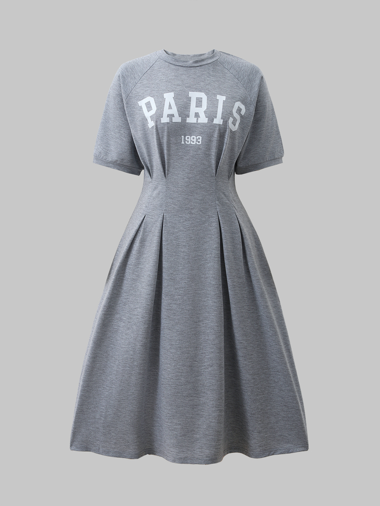 SHEIN Teen Girls Casual Cute Urban Korean Style Cinched Waist Knit Letter Print American Style Dress For Outings Prom Formal Gray Summer - Grey - View 3